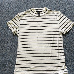 Striped mock neck crop soft tee